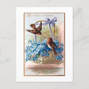 Carte Postale Finches vintages avec Blue Valentine Oubliez-moi l