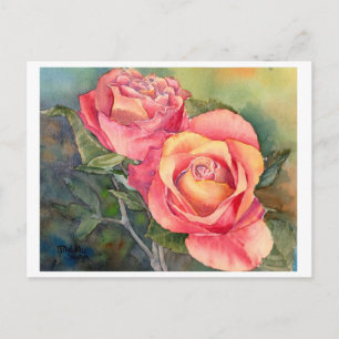 Carte Postale Fine Art - "Roses Rouges", aquarelle