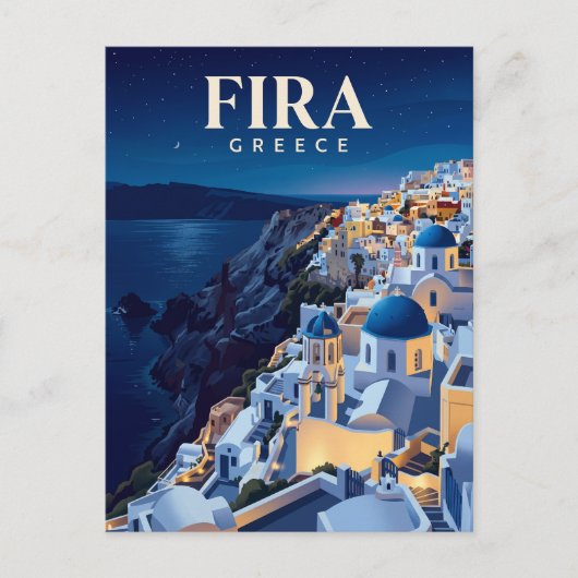 Carte Postale Fira la nuit Grèce (Devant)