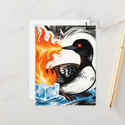 Carte Postale Fire Breathing Loon Melting Ice (Devant/Arrière en situation)