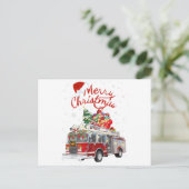 Carte Postale Fire Truck Père Noël Joyeux Noël (Debout devant)