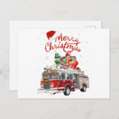 Carte Postale Fire Truck Père Noël Joyeux Noël (Devant / Derrière)