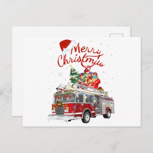 Carte Postale Fire Truck Père Noël Joyeux Noël (Devant / Derrière)