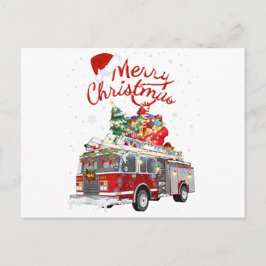 Carte Postale Fire Truck Père Noël Joyeux Noël (Devant)