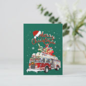 Carte Postale Firetruck Santa Sleigh Fireman Christmas Firefight (Debout devant)