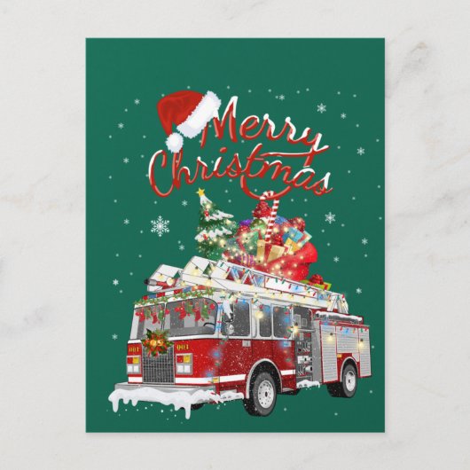 Carte Postale Firetruck Santa Sleigh Fireman Christmas Firefight (Devant)