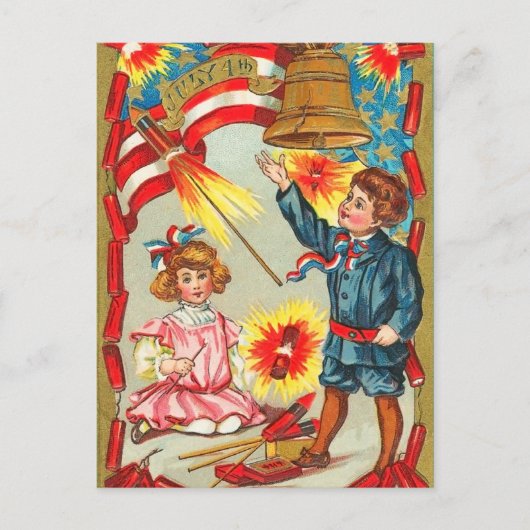 Carte Postale Fireworks 4 juillet vintage (Devant)