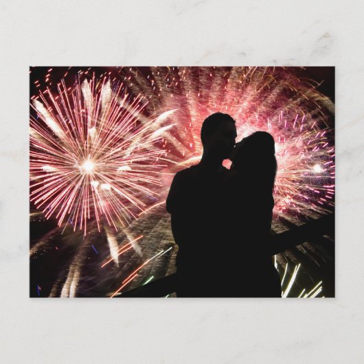 Carte Postale Fireworks Couple Kisser Silhouette (Devant)