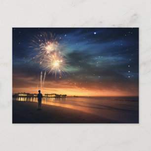 Carte Postale Fireworks de Night Sky Beach