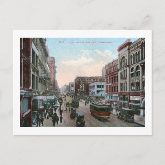 Carte Postale First Ave., Seattle, Washington 1909 Vintage (Devant)