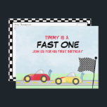 Carte Postale First Birthday Boys Race Car Track Modern Fun<br><div class="desc">This fun race car birthday invitation features kids' birthday invitation cute modern, with a fun colorful race car track, on your mark get set, go cartoon whimsical simple cool, simple modern minimalist boy, racing red yellow derby, race on over cars, boys race car toddler kids, with checkered flag speedway minimal,...</div>