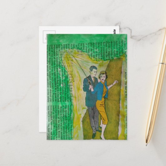 Carte Postale Fishing Couple from 1930s era collage (Devant/Arrière en situation)