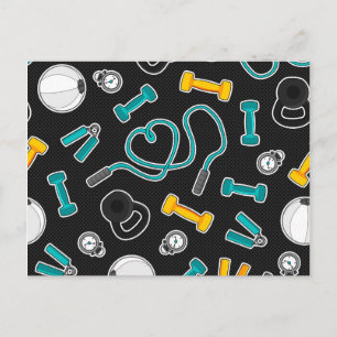 Carte Postale Fitness Love Motif Aqua et Jaune