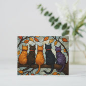 Carte Postale Five Cats on a Tree Branch Stained Glass Style (Debout devant)