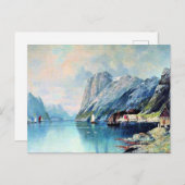 Carte Postale Fjord en Norvège, peinture d'art, (Devant / Derrière)
