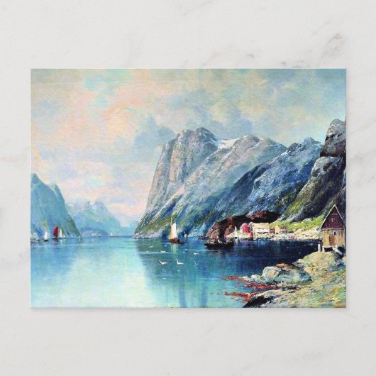 Carte Postale Fjord en Norvège, peinture d'art, (Devant)