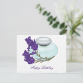 Carte Postale Flacon de parfum avec fleurs d'iris Joyeux Anniver (Debout devant)