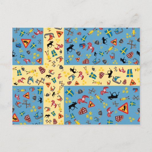 Carte Postale Flag of Sweden with culture icons postcard (Devant)