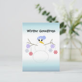 Carte Postale Flakey Snowman avec ornements de flocon de neige (Debout devant)