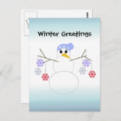 Carte Postale Flakey Snowman avec ornements de flocon de neige (Devant / Derrière)