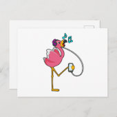 Carte Postale Flamant à la musique avec casque (Devant / Derrière)