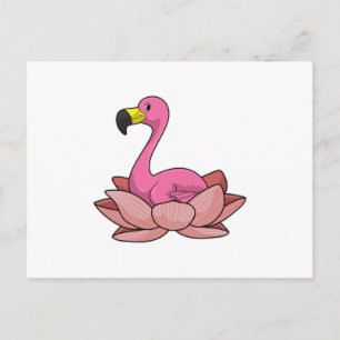 Carte Postale Flamant avec fleur de lotus