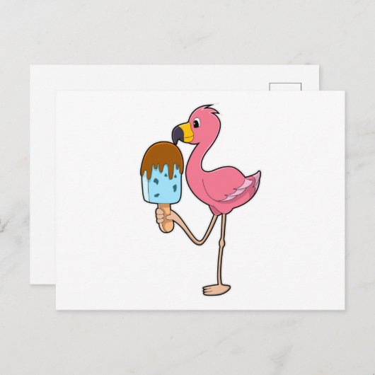 Carte Postale Flamant avec Popsicle (Devant / Derrière)