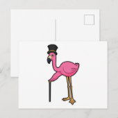 Carte Postale Flamant comme marié avec chapeau et canne (Devant / Derrière)
