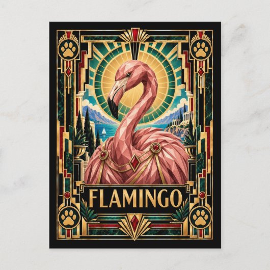 Carte Postale Flamant, faune Art déco (Devant)