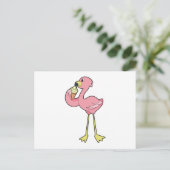 Carte Postale Flamant rose à la crème glacée gaufre (Debout devant)