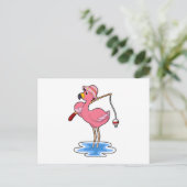 Carte Postale Flamant rose à la pêche avec canne à pêche (Debout devant)