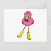 Carte Postale Flamant rose à la pluie avec bottes en caoutchouc (Devant)