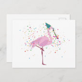 Carte Postale Flamant rose - Animaux ayant une fête (Devant / Derrière)
