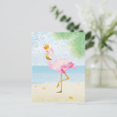 Carte Postale Flamant rose aquarelle avec couronne royale (Debout devant)
