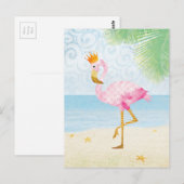Carte Postale Flamant rose aquarelle avec couronne royale (Devant / Derrière)