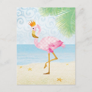 Carte Postale Flamant rose aquarelle avec couronne royale