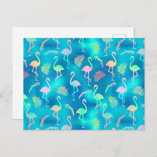 Carte Postale Flamant rose arc-en-ciel (Devant / Derrière)