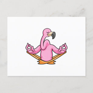 Carte Postale Flamant rose au yoga en tailleur