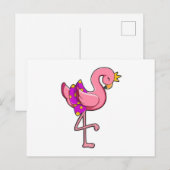 Carte Postale Flamant rose avec couronne et jupe (Devant / Derrière)