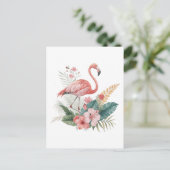 Carte Postale Flamant rose Avec Fleurs (Debout devant)