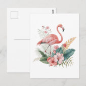 Carte Postale Flamant rose Avec Fleurs (Devant / Derrière)