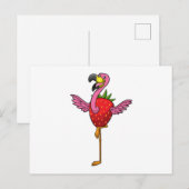 Carte Postale Flamant rose avec fraise (Devant / Derrière)
