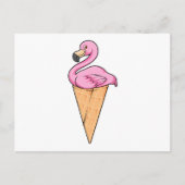 Carte Postale Flamant rose avec gaufre de glace (Devant)