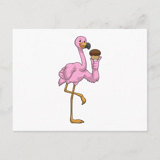 Carte Postale Flamant rose avec muffin (Devant)
