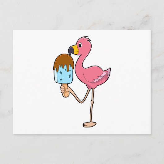 Carte Postale Flamant rose avec Popsicle (Devant)