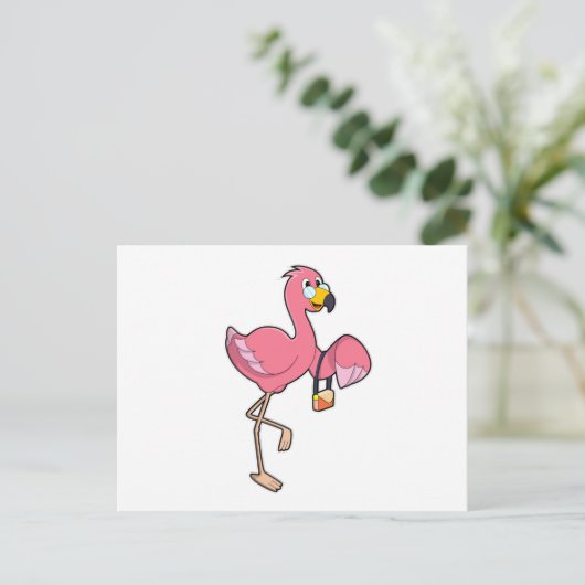 Carte Postale Flamant rose avec sac à main (Debout devant)