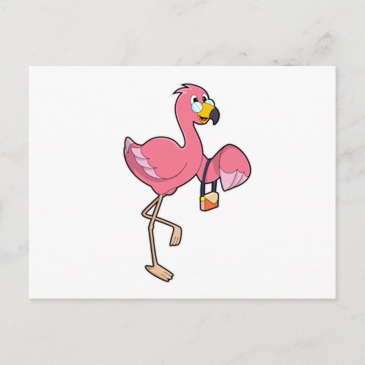 Carte Postale Flamant rose avec sac à main (Devant)
