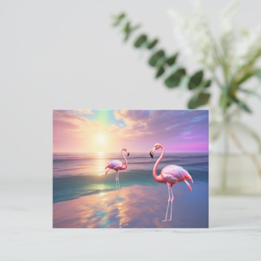 Carte Postale Flamant rose Beach (Debout devant)