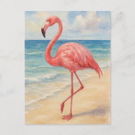 Carte postale Flamant rose Beach Watercolor (Devant)