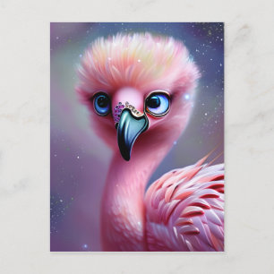Carte Postale Flamant rose bébé Kawaii mignet et adorable